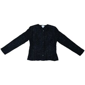 Worthington Womens Black Sparkle Knit Button Front Jacket Size 10 Collarless